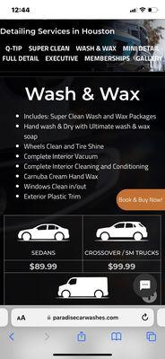 Wash and wax service list and price. The same as the "mini detail"