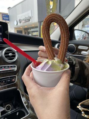 Delicious, soft serve and fresh churro