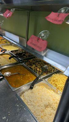 Basmati Rice, Vegetable Turmeric Soup, Vegetable Pakora, and Veggie Noodles