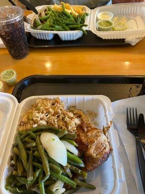 Chicken, rice and green beans