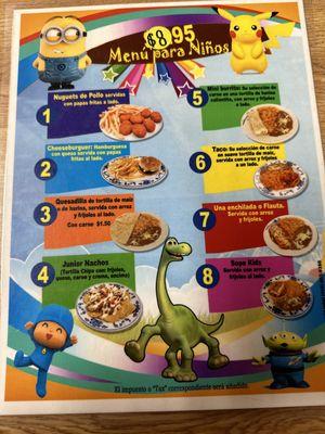 Kids menu