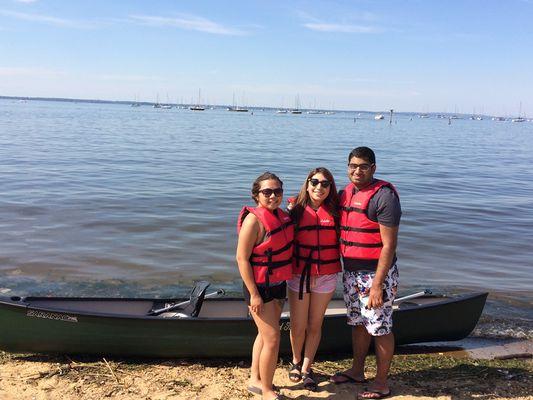 College students enjoying the Raritan Bay at Keyport,N.J.with A Canoe To You .