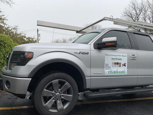 Garage door working truck