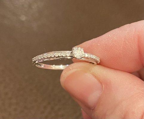 I had Alex replace one of the tiny diamonds on the band, which had fallen out, and polish up the ring. It looks like a whole new piece!