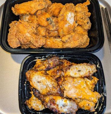 Top(fried); Bottom(grilled)-each comes with your sauce of choice. Why are the fried wings so much bigger than the tiny grilled ones?