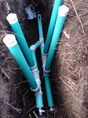 Dual exterior cleanout installation on sewer line repair