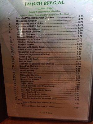 Menu - lots of options