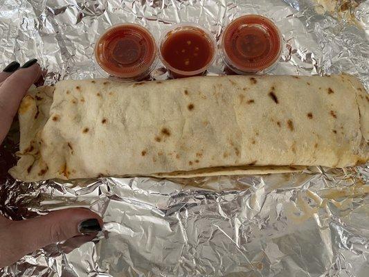 Huge "sizzler" breakfast burrito from Luna's (10/21/2022)