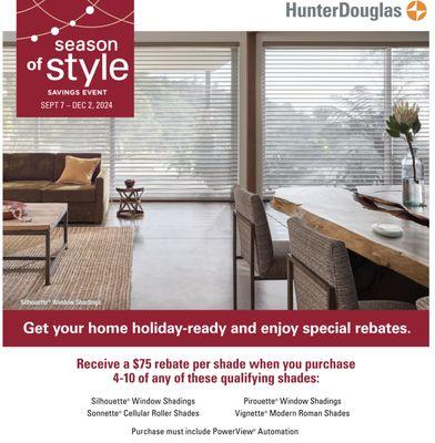 Hunter Douglas rebate on motorized shades.