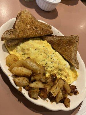 Western omelet, wheat toast, home fries