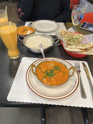 Chicken tiki Chicken Tikka Masala, Mango Lassi, Onion Naan, Garlic Naan