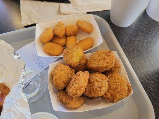 Corn nuggets (top) and fried pickles (bottom) - fried pickles were too salty and had a bit too much breading.