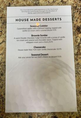 Desserts Menu