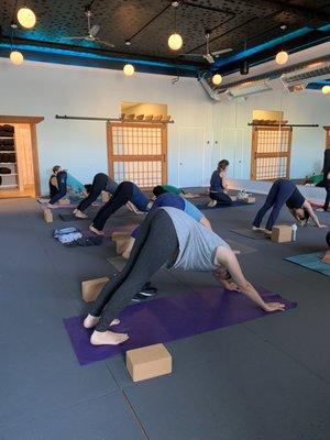 Nicely heated space to practice yoga. Typically room temperature is at 80-85 degrees, which helps your muscles stretch.