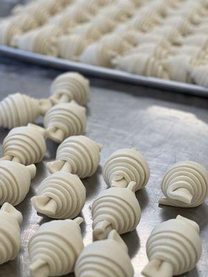 Croissants pre-bake. We ate everything else before we had a chance to photograph.