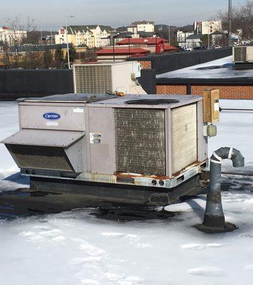 Removed the existing Carrier Roof Top Package Unit With A Cracked Heat Exchanger. (Concord, NC ~ 01-09-2017)