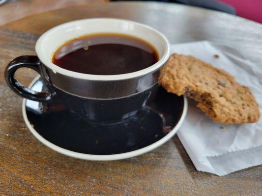 Ah... black coffee and an Oatmeal Cookie.  Time to relax a little.