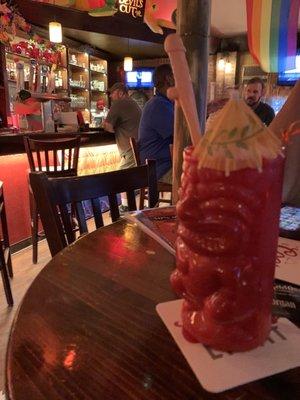 For the next sparkling H20, I asked Dick if she had a cocktail umbrella. Dick produced a tiki god + penis straw + fruit slices and...lol.