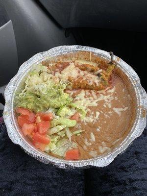 Delicious chili relleno with refried beans