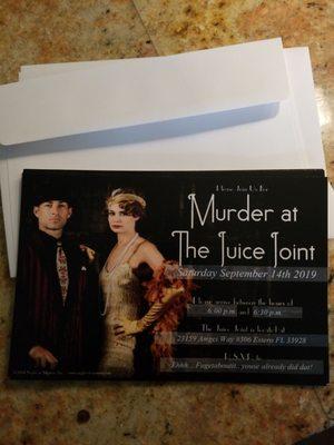 Printed invites for my murder mystery party