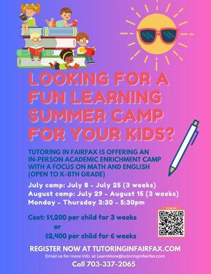 Summer Camp Tutoring 2024 registration is now open!