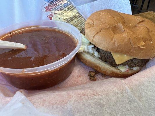 1/3 lb . Cheeseburger with side of chili