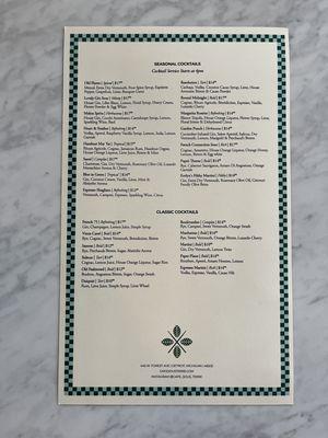 Menu of cocktails, only available after 4 pm