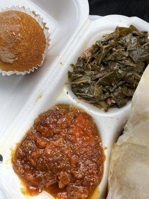 Cornbread, Yams and Greens.