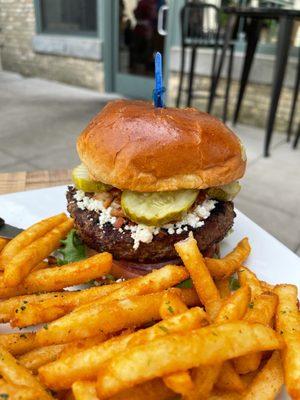 Blackened goat cheese burger