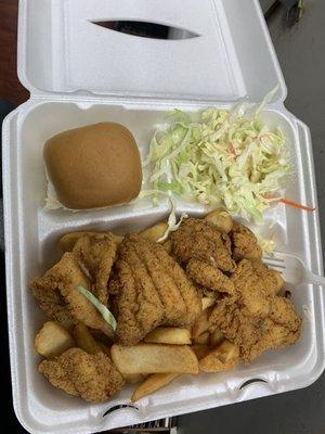 Catfish dinner plate with the coleslaw.