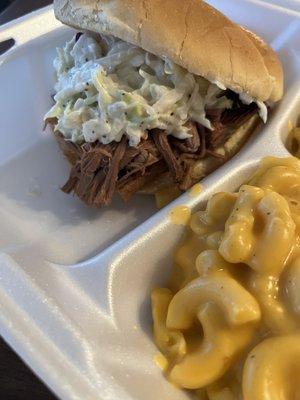 Porkhouse Sandwich (upgraded to brisket) and side of Mac N' Cheese