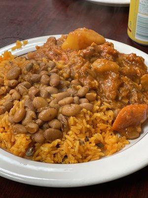 Rice, red beans, cod fish