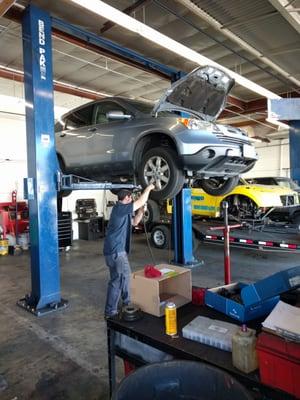 Lyle checking tire pressure along a few other things.