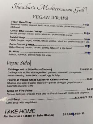 Vegan menu side 1, it's all delicious