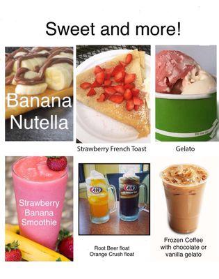 Sweet Crepes, gelato, smoothies, coffee and floats!