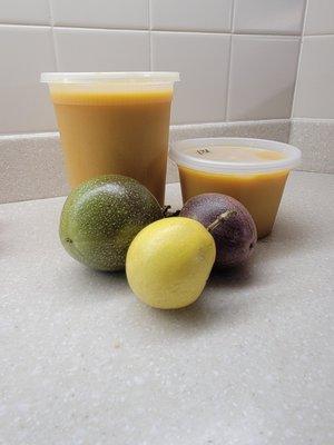 Fresh passion fruit and frozen passion fruit puree!