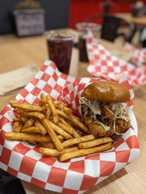 Crispy Slaw Sando and fries