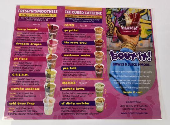 smoothie and coffee menu