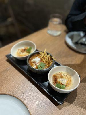 Scallop, khao soi shot