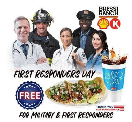 HAPPY FIRST RESPONDERS DAY!
FREE Grill item & Polar Pop for our First Responders &
Military on October 28th
*ID req