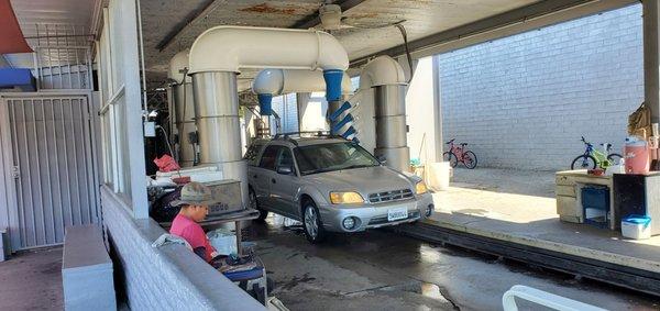 My Subaru Baja emerging from car wash tunnel