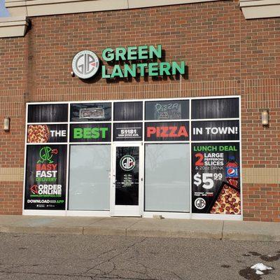 Green lantern pizza store front