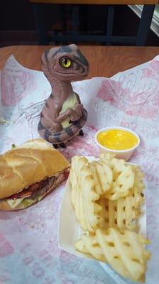 Bob the Raptor Says "Fry prey is good if you ask the mammals behind the counter for cheese."