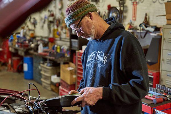 Gordon checking the health of a 12v battery