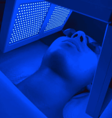 Blue LED light that targets that fights acne bacteria on a cellular level.