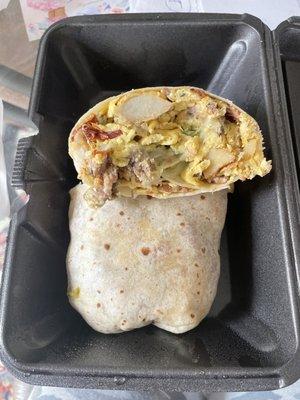 Everything but the kitchen sink breakfast burrito