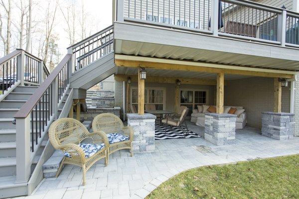 Custom Outdoor Stone Patio and Walkway with reinforced deck