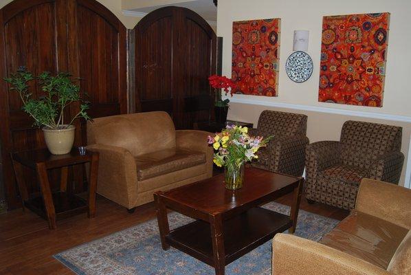 Lobby seating area at Crown Bay Nursing and Rehabilitation Center