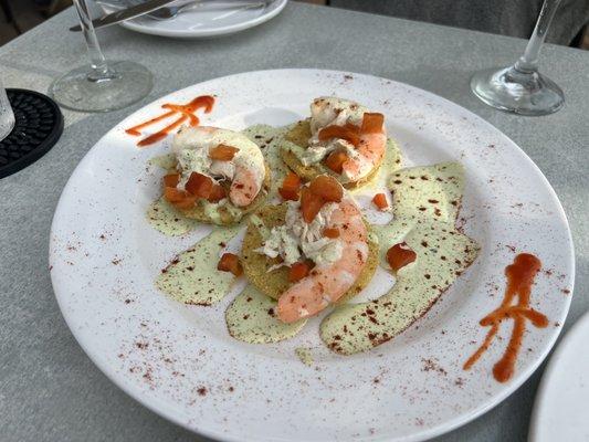 Special fried green tomatoes with shrimp and crab