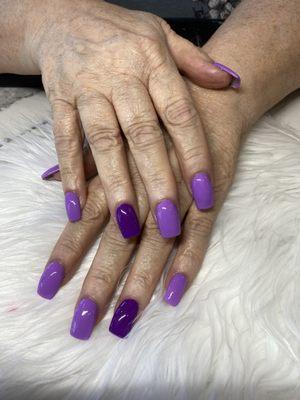 I call myself a purple-aholic.These are my purple nails for Mother's Day Sunday. Thanks, Holly.